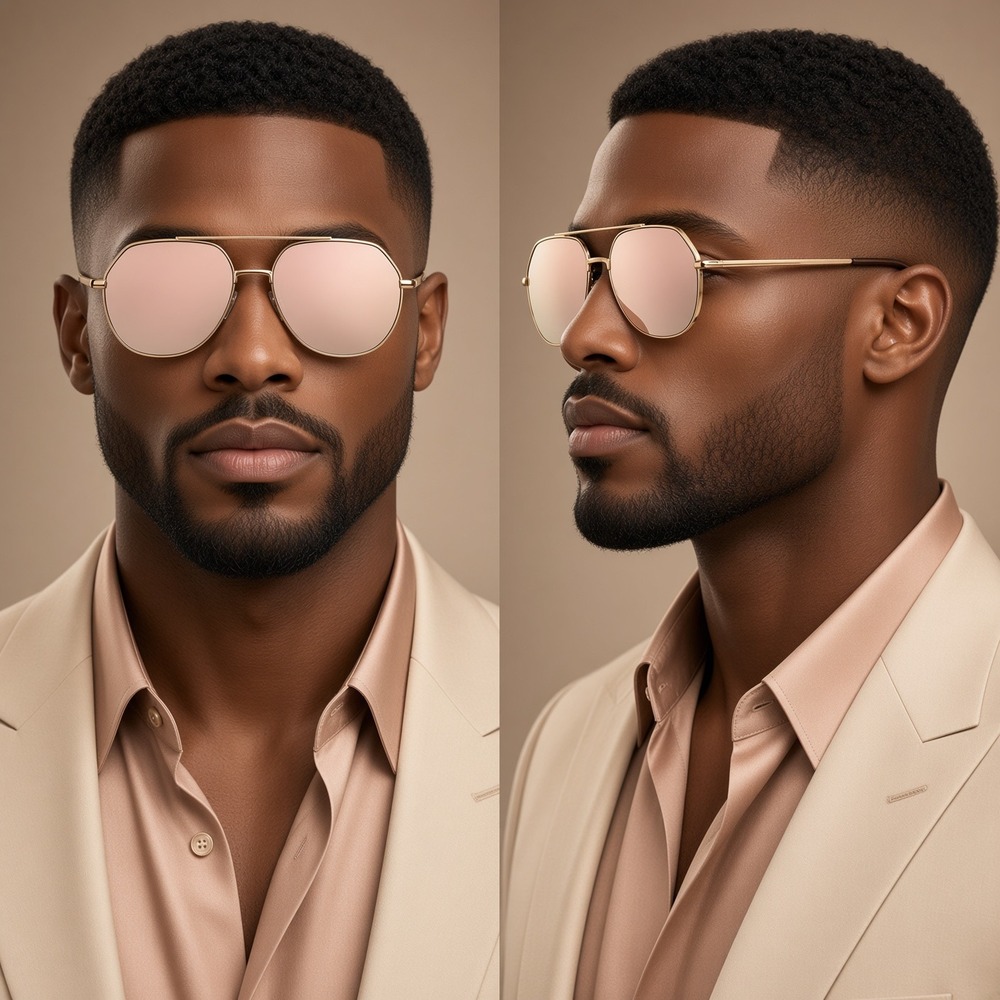 Sunglasses Pink Mirrored Lens Gold Frame Fashion Trendy Round Metal Luxury Men